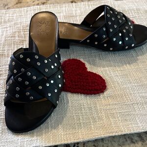Naturalizer Black Mules with Silver Accents